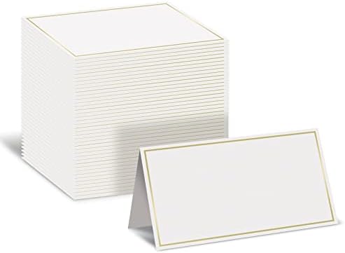 Pacote de 100 Pack Gold Metallic Border Plac, 2 x 3,5 pol., Cartões dobrados de barraca para casamentos, jantares, banquetes de buffet, por melhores produtos para escritório