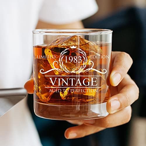 Presentes de 40º aniversário para homens - 1983 Vintage Style Whisky Glass Drinking Presens para homens