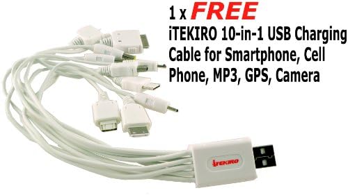 Kit de carregador de bateria de carro de parede AC ITEKIRO para Panasonic DMC-FX60A + ITEKIRO 10 em 1 Cabo de carregamento USB