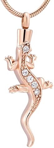 Komedo embutido Crystal Gecko Aço inoxidável colar de cremação de aço para animais de estimação continua