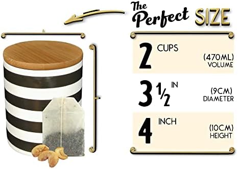 O jarro de tamanho perfeito- 16oz 450 ml de cerâmica branca listra preta de bambu kit-istister alimentos
