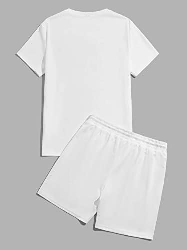 Roupas de duas peças para homens, letra de letra, tee gráfica e retalhos detalhados da cintura de cordão shorts