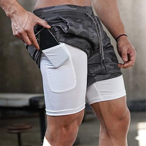 Andongnywell Men's 2 em 1 shorts de corrida Ginástica Quick Dry Compressão interna calça de calça curta com