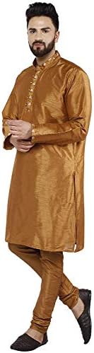 Skavij Men's Tunic Art Silk Kurta Pijama Conjunto de Partido Indiano Etnico Vestido de Vestido