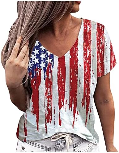 4 de julho camisetas camisetas para mulheres de verão a manga curta as camisas do pescoço dos EUA Stars