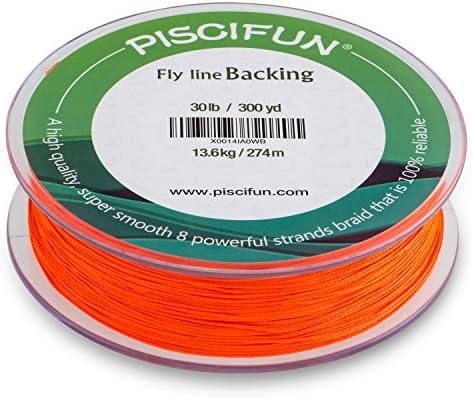 Piscifun Fly Line Backing, linha de backing de mosca trançada com laranja, branca, cor amarela fluorescente, 20