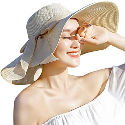 Mulheres grandes chapéu de palha enxerto Sun Fluppy Wide Brim Caps de verão Novo Bowknot Visor Hat