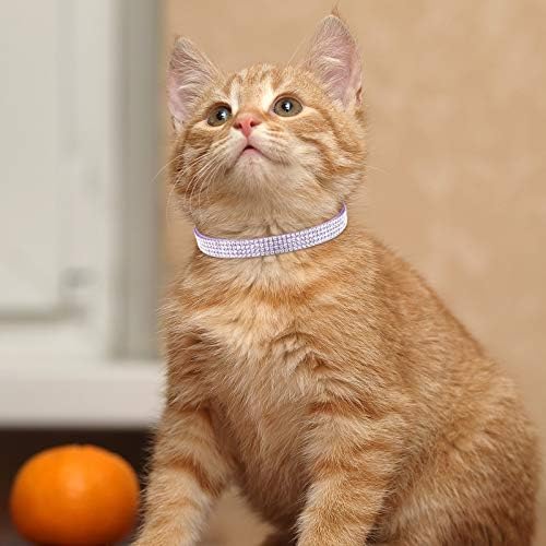 Weewooday 4 peças Rhinestones Cat Collars Breakaway Cat Collar com Bell Bling Pet colares com veludo