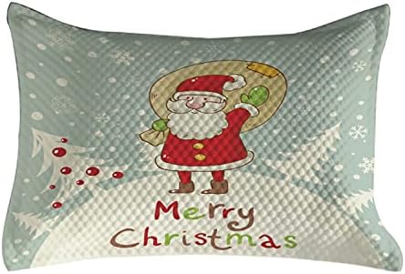 Ambesonne Santa Quilted Cobertina de travesseiros, tema Feliz Natal Papai Noel com um saco de presentes