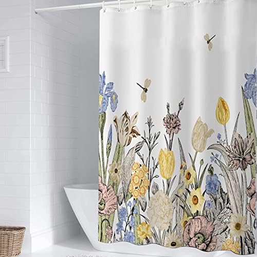 Cortina de chuveiro de chuveiro de vannokor cortina de chuveiro floral para banheiro, cortina de