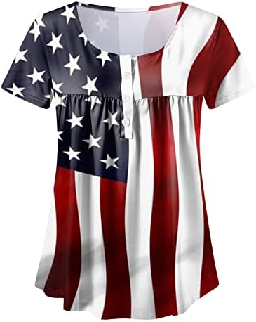 4 de julho Tunic Tops for Women American Flag Hide Tomme Tummy Summer Summer Casual Sleeve Button