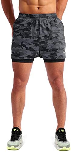 Pudolla Men's 2 em 1 shorts de corrida 5 Quick Dry Gym Athletic Shorts para homens com bolsos telefônicos