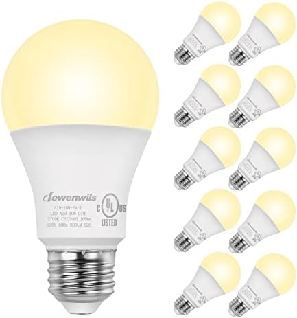 Lâmpada A19 LED A19 da Dewenwils 10-Pack, luz branca macia com brilho quente, 800 lúmen, 2700k, 10w,
