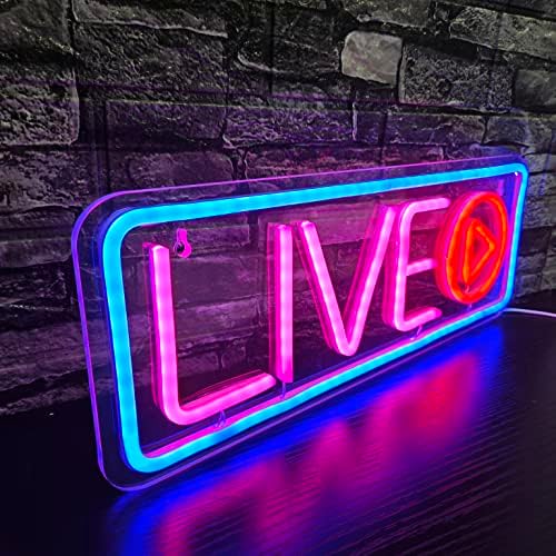 Jiarodey Live Neon Sinais LED ao vivo em luzes de néon air com cabo USB de 5V para streamers/jogadores Cool Live Streaming/Recording Sinal 3D Luz de parede acrílica, Luz criativa do presente noturno