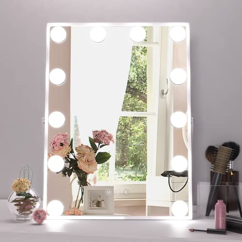 Manocorrero Hollywood Vanity Mirror com luzes, espelho de maquiagem de Hollywood com 12 lâmpadas LED, espelho