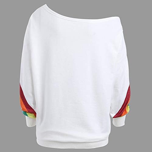 Camisa de manga comprida para feminino Rainbow Print Off tops Tops Sweatshirt Ladies Casual
