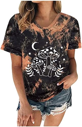 Camisetas para meninas adolescentes de manga curta de lua de lua cogumelo floral gráfico floral relaxado tie tops tops tees women 2023