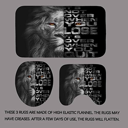 Conjunto de cortina de chuveiro de leão 4pcs 4pcs, citações inspiradas citações majestosas leão