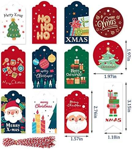 Pinterelaland 96 PCs Tags de presente de Natal com string, Natal Santa para/a partir de etiquetas de tags de nomes para férias caseiras de diy