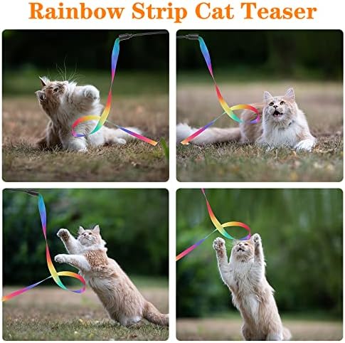 Varinha de gato e brinquedo de arco -íris ， tnteractive Cat Profing Wand Ribbon, bastão de fita para gatos