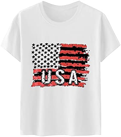 Uikmnh Ladies algodão tops soltos camiseta de manga curta bandeira americana 4 de julho Blusa de verão camisa