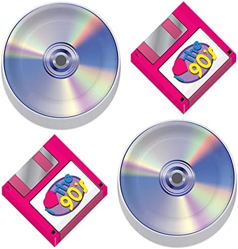 Suprimentos para festas dos anos 90 - guardanapos de disco e placas de papel CD - eu amo as décadas de reminiscidas dos anos 90 Décadas de celebração