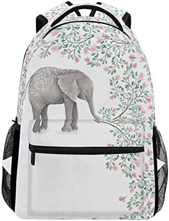 Alaza elefante com flores brancas florais elegantes de mochila elegante mochila para o laptop