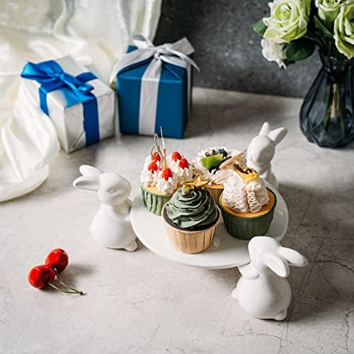 Pedestal de cupcake e bolo de coelho, pratos de sobremesa de cerâmica para biscoitos de lanches, presente