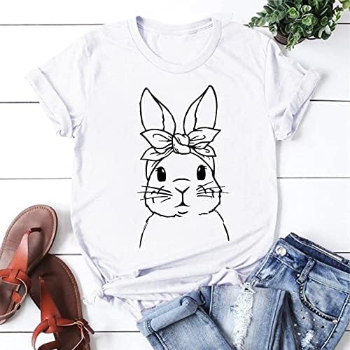 Camisetas de Páscoa CGGMVCG para mulheres fofas de coelho de coelhinho tees gráficos Camisas de Páscoa Casual para Mulheres para Mulheres