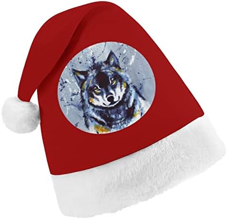 Pintura de lobo Hat de natal de Natal travesso e lindos chapéus de Papai Noel com borda de pelúcia