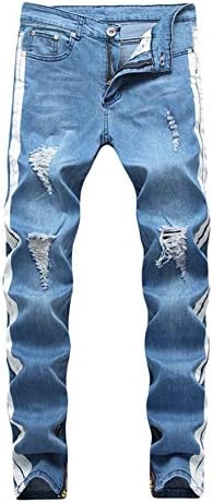 Jeans rasgados de Andongnywell Men destruídos Destacados Denim Straight Fit Biker calça calça com bolso de botão