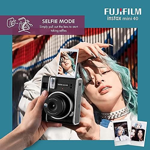 Fujifilm Instax Mini 40 Câmera instantânea preta com Fujifilm Twin Pack Instax Mini Film and Neego Instax Foto Album