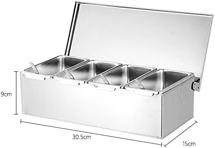N/A Caixa de tempero de aço inoxidável Caixa de tempero de quatro compartimentos, caixa de tempero de armazenamento