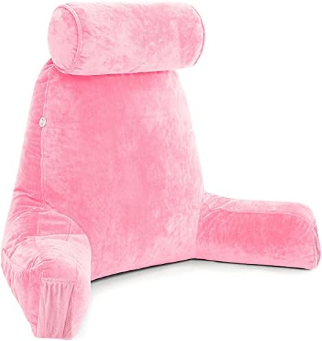 Combo de travesseiro de marido - travesseiro de encosto com braços: rosa médio e mesa de mesa bandeja: