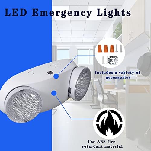 Luz de emergência LED com backup da bateria, duas cabeças ajustáveis ​​Luz de emergência comercial, padrão dos EUA 120-277V, luz de emergência de falta de energia doméstica, lâmpada recarregável