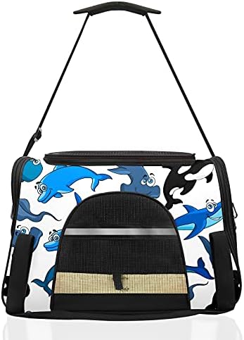 Pet Carrier Bag Cartoon Shark Golphin Blue Black Dog Cat Puppies Bolsa de viagem portátil macia