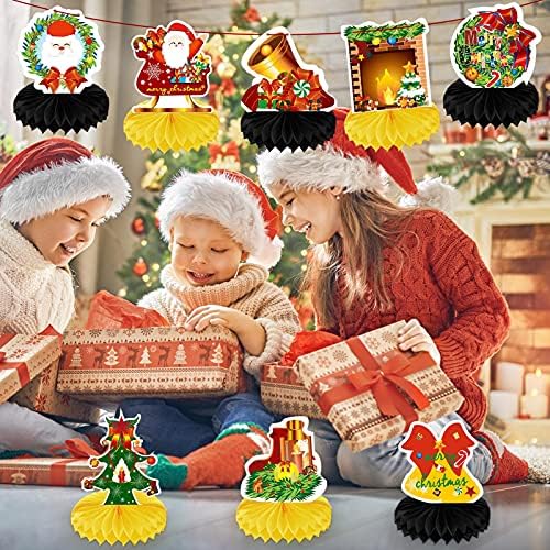 Bowinr 8 embalagem de Natal Centerpieces de favo de férias Decorações de mesa de férias Supplies de