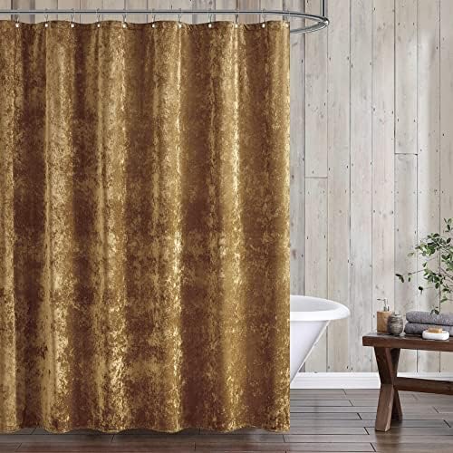 Conjunto de cortina de chuveiro de veludo angustiado de Fredsure, 13 peças de ouro de caramelo, incluindo