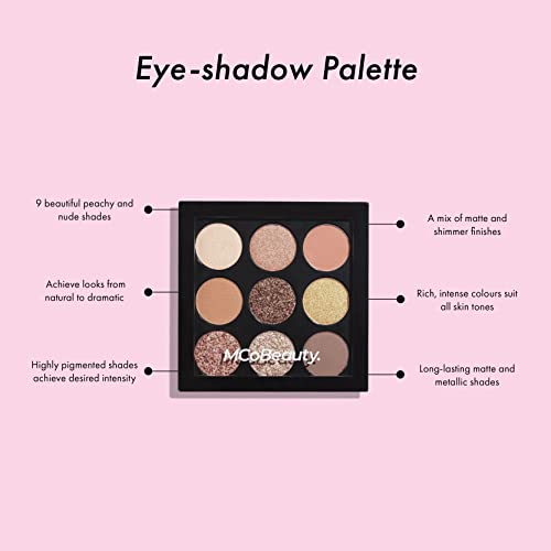 McObeauty Eyeshadow Palette - Nove tons altamente pigmentados - cores macias, naturais e pastel para looks nus e brilhantes - fórmula fácil e duradoura para desgaste durante todo o dia - nus de pêssego - 0,27 oz