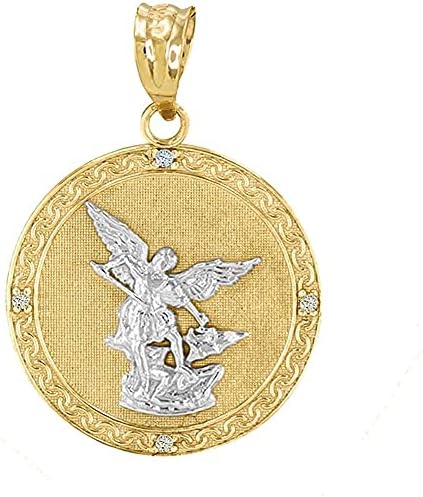 10k Gold Saint Michael, o arcanjo diamante acentuado de medalha pingente - escolha de metal