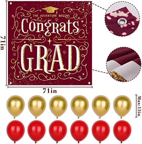 Decorações de festas de formatura Class de 2023: 71 x 71 Banner de pano de fundo de graduação com balões de 12pcs,