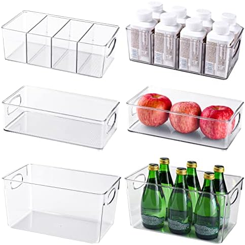 Pacote de 6 caixas de armazenamento transparente Organizador de cozinha Organizador de cozinha Dividir o suporte