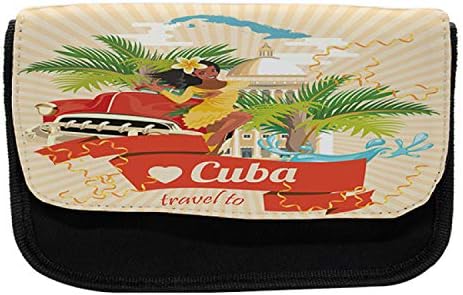 Caixa de lápis Havana lunarable, atrações da cultura cubana, bolsa de lápis de caneta com zíper duplo, 8,5 x