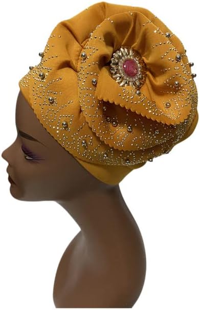 Turbanos africanos Auto gele feminino chapéu grande flor com strass bling strasswraps headwraps moda