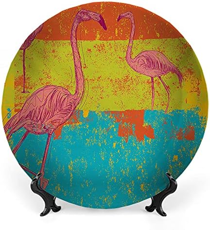 Placas de cerâmica Ligutars, placas de cerâmica decorativa flamingo, flamingos em estilo antigo