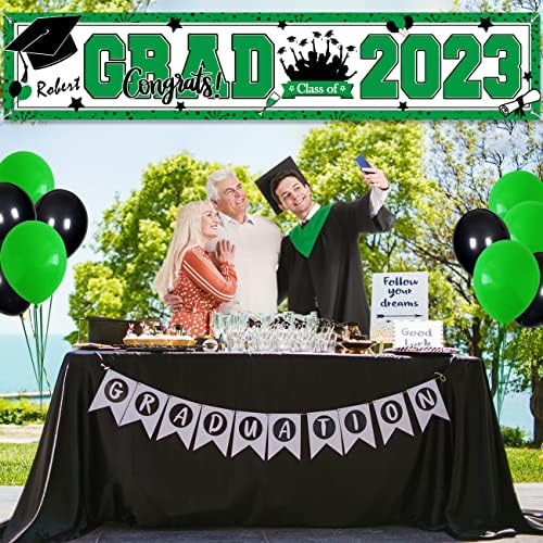 Green Graduation Decorations Class de 2023 jardas de decoração de placas Banner de graduação 2023 Personalizada com 20 peças Balões para a festa de formatura da faculdade com uma caneta de presente