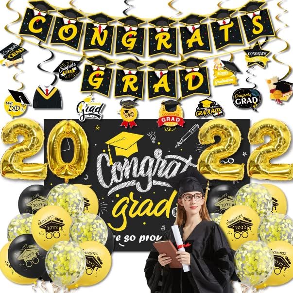 Balões de confete de ouro preto de Mimoma, de 12 polegadas, tema de graduação no tema de látex para decorações