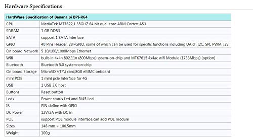 BANANA PI R64 ROUTER/BPI ROUTOR DE BANCO ABRA/BANANA PI, 1,35 GHz de 64 bits Cortex-A53, embutido 4x4N 802.11n/Bluetooth 5.0 5.0 System-on-chip, suporte à função POE.