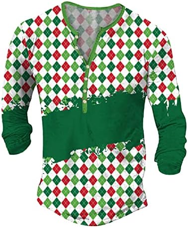Wocachi Christmas Henley camisas para homens feios de natal rena Snowflake Impressão de manga
