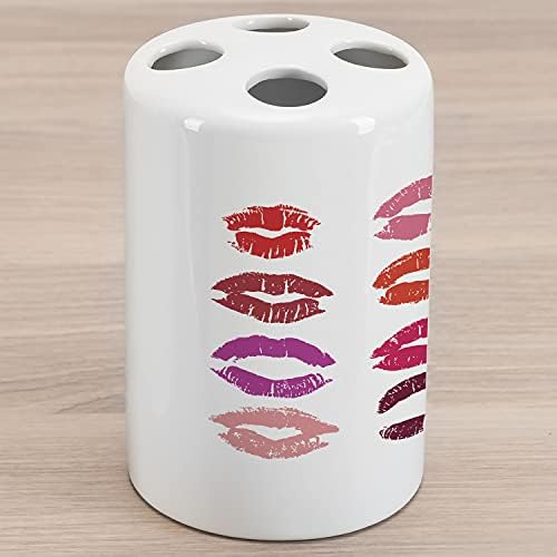 Ambesonne Lips Ceramic Toothbrush Suport, variedade de traços qualitativos coloridos de batons impressão de beijos